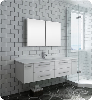 Fresca Lucera 60" White Wall Hung Single Undermount Sink Modern Bathroom Vanity w/ Medicine Cabinet