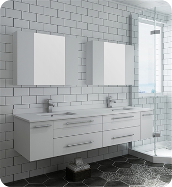 Fresca Lucera 72" White Wall Hung Double Undermount Sink Modern Bathroom Vanity w/ Medicine Cabinets