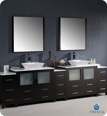 Fresca Torino 108" Espresso Modern Double Sink Bathroom Vanity with 3 Side Cabinets and Vessel Sinks