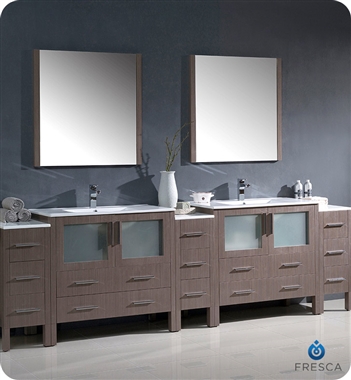 Fresca Torino 108" Gray Oak Modern Double Sink Bathroom Vanity with 3 Side Cabinets and Integrated Sinks