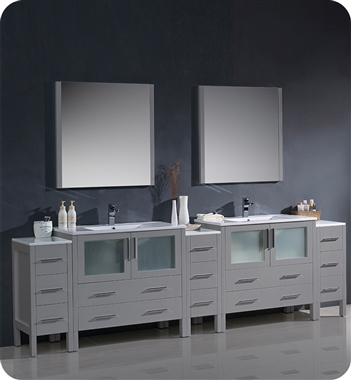 Fresca Torino 108" Grey Modern Double Sink Bathroom Vanity with 3 Side Cabinets and Integrated Sinks