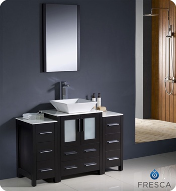 Fresca Torino 48" Espresso Modern Bathroom Vanity w/ 2 Side Cabinets & Vessel Sink