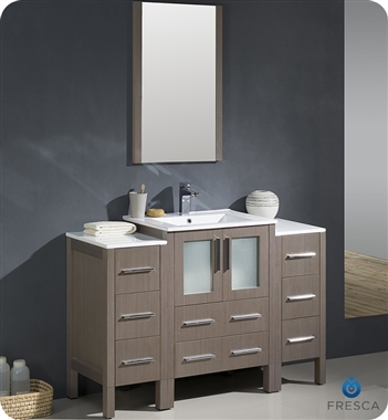 Fresca Torino 48" Gray Oak Modern Bathroom Vanity with 2 Side Cabinets and Integrated Sink