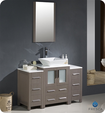 Fresca Torino 48" Gray Oak Modern Bathroom Vanity with 2 Side Cabinets and Vessel Sink