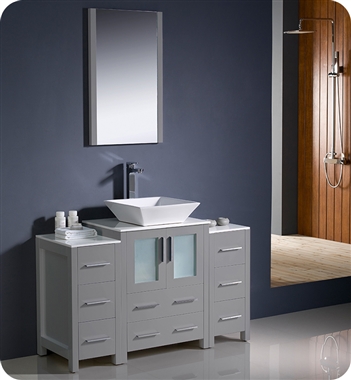 Fresca Torino 48" Grey Modern Bathroom Vanity with 2 Side Cabinets and Vessel Sink