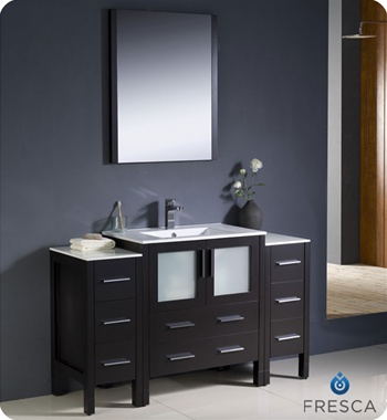 Fresca Torino 54" Espresso Modern Bathroom Vanity w/ 2 Side Cabinets & Integrated Sink