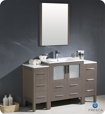 Fresca Torino 54" Gray Oak Modern Bathroom Vanity with 2 Side Cabinets and Integrated Sink