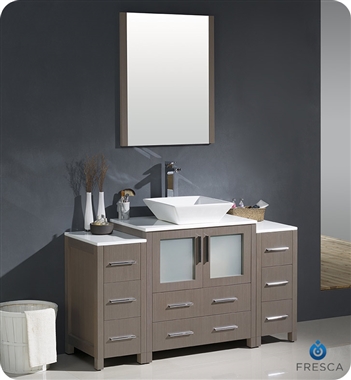 Fresca Torino 54" Gray Oak Modern Bathroom Vanity with 2 Side Cabinets and Vessel Sink