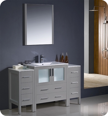 Fresca Torino 54" Grey Modern Bathroom Vanity with 2 Side Cabinets and Integrated Sink