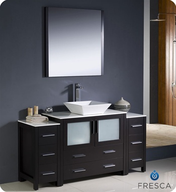 Fresca Torino 60" Espresso Modern Bathroom Vanity w/ 2 Side Cabinets & Vessel Sink