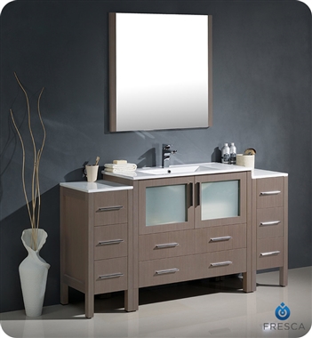 Fresca Torino 60" Gray Oak Modern Bathroom Vanity with 2 Side Cabinets and Integrated Sink