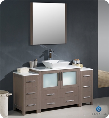 Fresca Torino 60" Gray Oak Modern Bathroom Vanity with 2 Side Cabinets and Vessel Sink