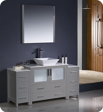 Fresca Torino 60" Grey Modern Bathroom Vanity with 2 Side Cabinets and Vessel Sink