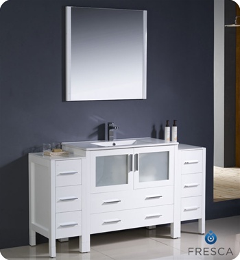 Fresca Torino 60" White Modern Bathroom Vanity w/ 2 Side Cabinets & Integrated Sink