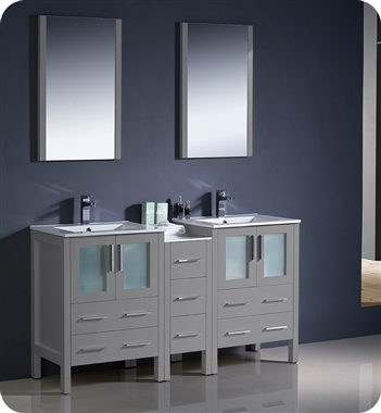 Fresca Torino 60" Grey Modern Double Sink Bathroom Vanity with Side Cabinet and Integrated Sinks