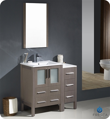 Fresca Torino 36" Gray Oak Modern Bathroom Vanity with Side Cabinet and Integrated Sinks