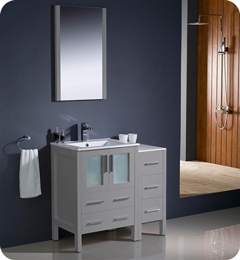 Fresca Torino 36" Grey Modern Bathroom Vanity with Side Cabinet and Integrated Sinks