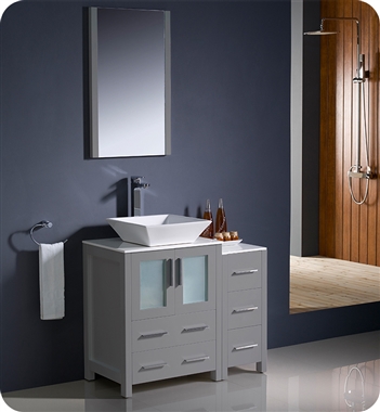 Fresca Torino 36" Grey Modern Bathroom Vanity with Side Cabinet and Vessel Sink