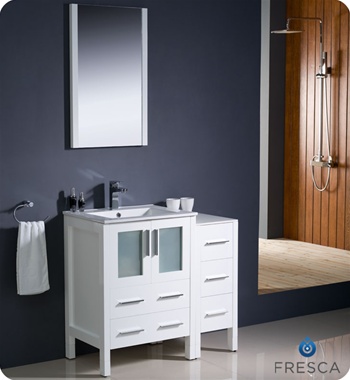 Fresca Torino 36" White Modern Bathroom Vanity w/ Side Cabinet & Integrated Sink