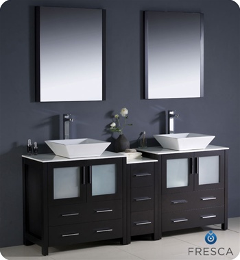 Fresca Torino 72" Espresso Modern Double Sink Bathroom Vanity w/ Side Cabinet & Vessel Sinks