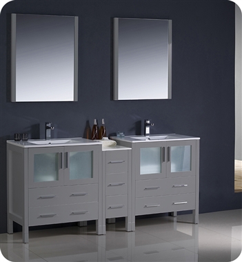 Fresca Torino 72" Grey Modern Double Sink Bathroom Vanity with Side Cabinet and Integrated Sinks