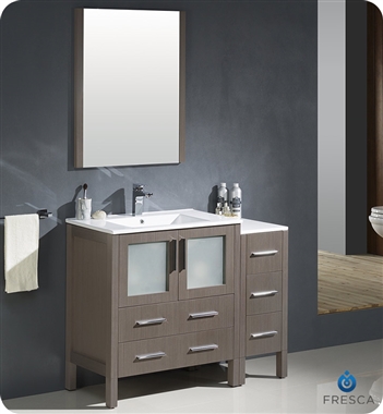 Fresca Torino 42" Gray Oak Modern Bathroom Vanity with Side Cabinet and Integrated Sink