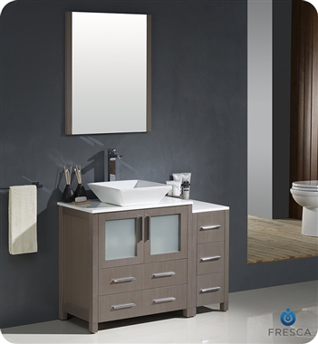 Fresca Torino 42" Gray Oak Modern Bathroom Vanity with Side Cabinet and Vessel Sink