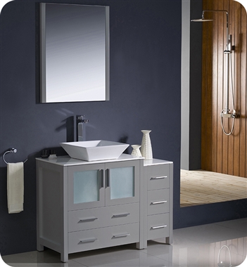 Fresca Torino 42" Grey Modern Bathroom Vanity with Side Cabinet and Vessel Sink