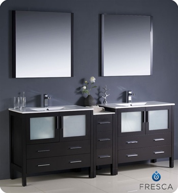 Fresca Torino 84" Espresso Modern Double Sink Bathroom Vanity w/ Side Cabinet & Integrated Sinks