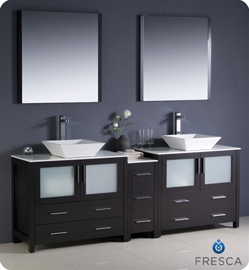 Fresca Torino 84" Espresso Modern Double Sink Bathroom Vanity w/ Side Cabinet & Vessel Sinks