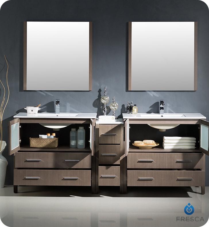 Fresca Torino 72 Gray Modern Double Sink Bathroom Vanity w/ Side Cabinet & Vessel Sinks