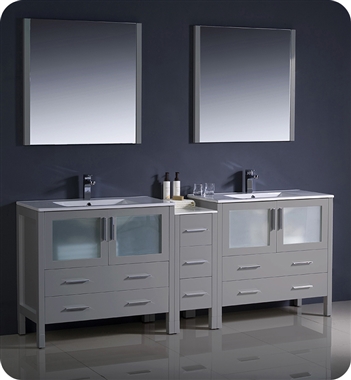 Fresca Torino 84" Grey Modern Double Sink Bathroom Vanity with Side Cabinet and Integrated Sinks