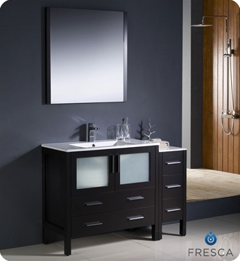 Fresca Torino 48" Espresso Modern Bathroom Vanity w/ Side Cabinet & Integrated Sinks