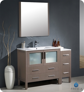 Fresca Torino 48" Gray Oak Bathroom Vanity with Side Cabinet and Integrated Sink