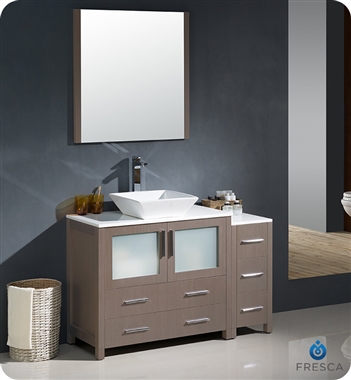 Fresca Torino 48" Gray Oak Modern Bathroom Vanity with Side Cabinet and Vessel Sink