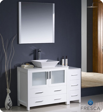 Fresca Torino 48" White Modern Bathroom Vanity w/ Side Cabinet & Vessel Sink