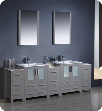 Fresca Torino 84" Grey Modern Double Sink Bathroom Vanity with 3 Side Cabinets and Integrated Sinks