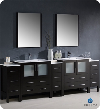 Fresca Torino 96" Espresso Modern Double Sink Bathroom Vanity with 3 Side Cabinets and Integrated Sinks