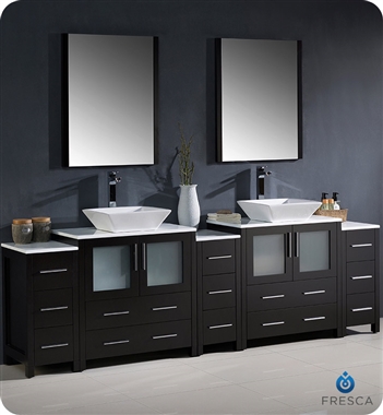 Fresca Torino 96" Espresso Modern Double Sink Bathroom Vanity with 3 Side Cabinets and Vessel Sinks