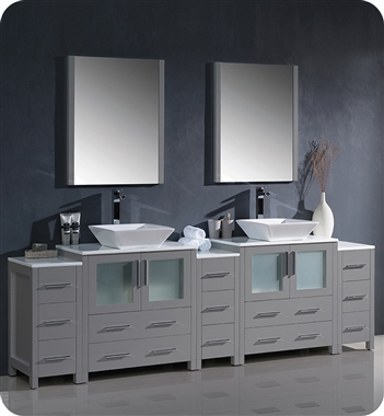 Fresca Torino 96" Grey Modern Double Sink Bathroom Vanity with 3 Side Cabinets and Vessel Sinks