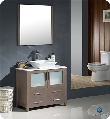 Fresca Torino 36" Gray Oak Brown Modern Bathroom Vanity with Vessel Sink