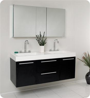 Fresca - Opulento - (Black) Double Sink Bathroom Vanity w/ Large Medicine Cabinet - FVN8013BW