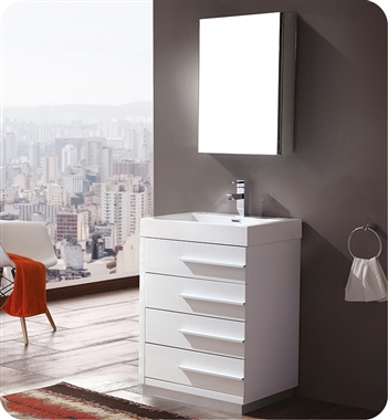 Fresca - Livello 24" - (White) Bathroom Vanity w/ Modern Faucet and Medicine Cabinet - FVN8024WH