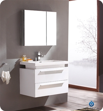 Fresca Medio White Modern Bathroom Vanity w/ Medicine Cabinet