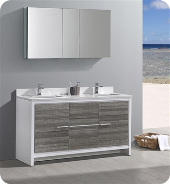 Fresca Allier Rio 60" Ash Gray Double Sink Modern Bathroom Vanity with Medicine Cabinet