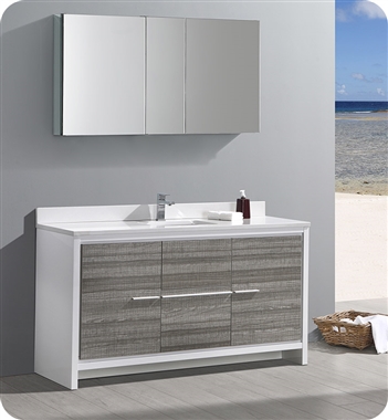 Fresca Allier Rio 60" Ash Gray Single Sink Modern Bathroom Vanity with Medicine Cabinet