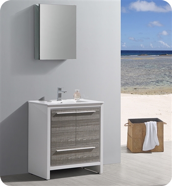 Fresca Allier Rio 30" Ash Gray Modern Bathroom Vanity with Medicine Cabinet