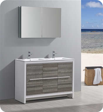 Fresca Allier Rio 48" Ash Gray Double Sink Modern Bathroom Vanity with Medicine Cabinet