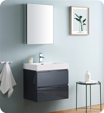 Fresca Valencia 24" Dark Slate Gray Wall Hung Modern Bathroom Vanity with Medicine Cabinet