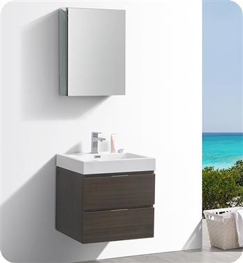 Fresca Valencia 24" Gray Oak Wall Hung Modern Bathroom Vanity with Medicine Cabinet